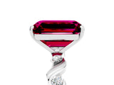 White gold Emerald Cut Garnet Solitaire Twisted Band with Round  Accents and Prong Setting_29