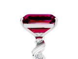 White gold Emerald Cut Garnet Solitaire Twisted Band with Round  Accents and Prong Setting_30