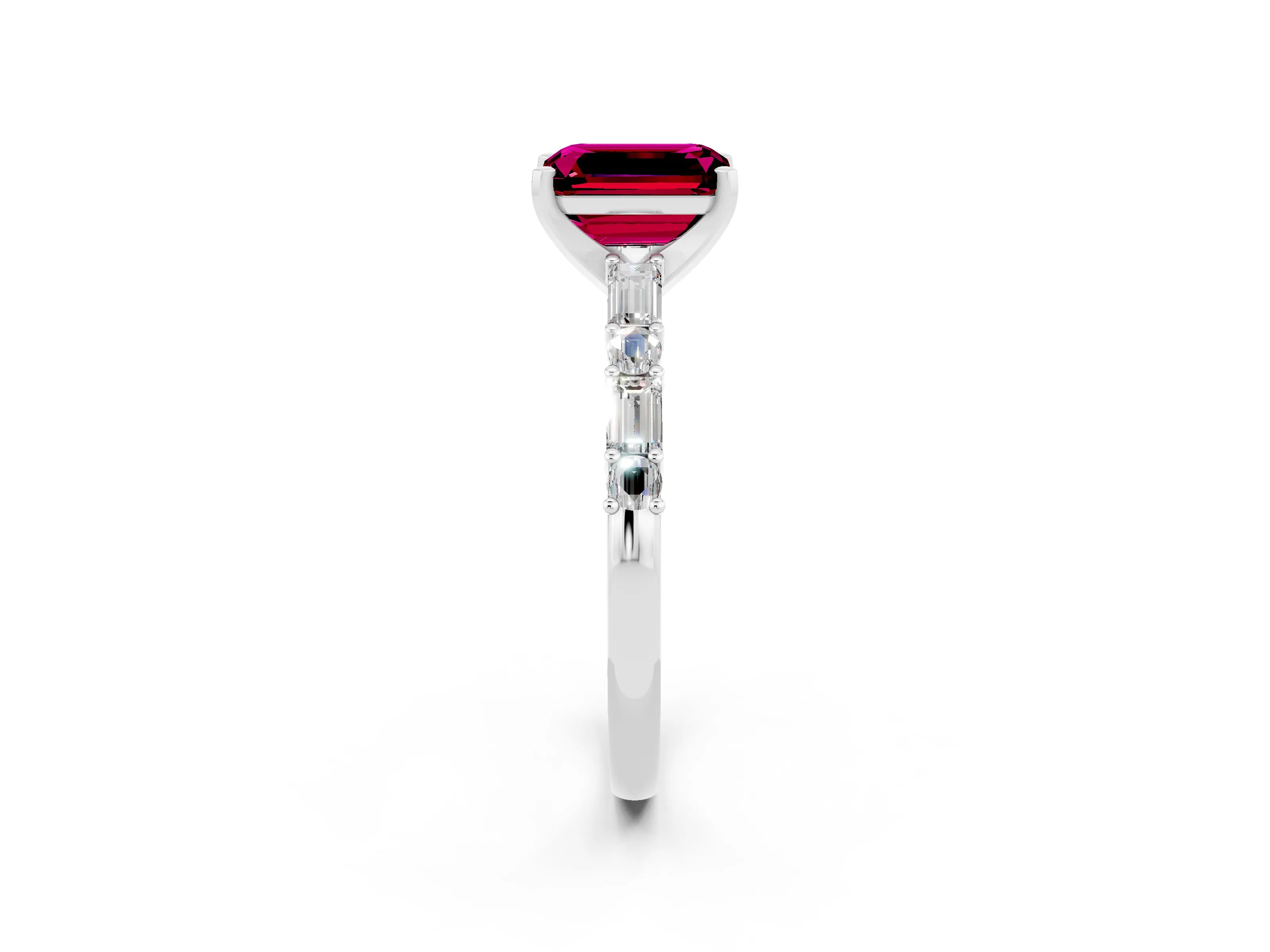 White gold Emerald Cut Garnet Solitaire with Side Baguettes and Channel Set Band_2