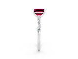 White gold Emerald Cut Garnet Solitaire with Side Baguettes and Channel Set Band_2