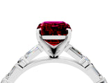 White gold Emerald Cut Garnet Solitaire with Side Baguettes and Channel Set Band_4