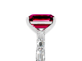 White gold Emerald Cut Garnet Solitaire with Side Baguettes and Channel Set Band_5