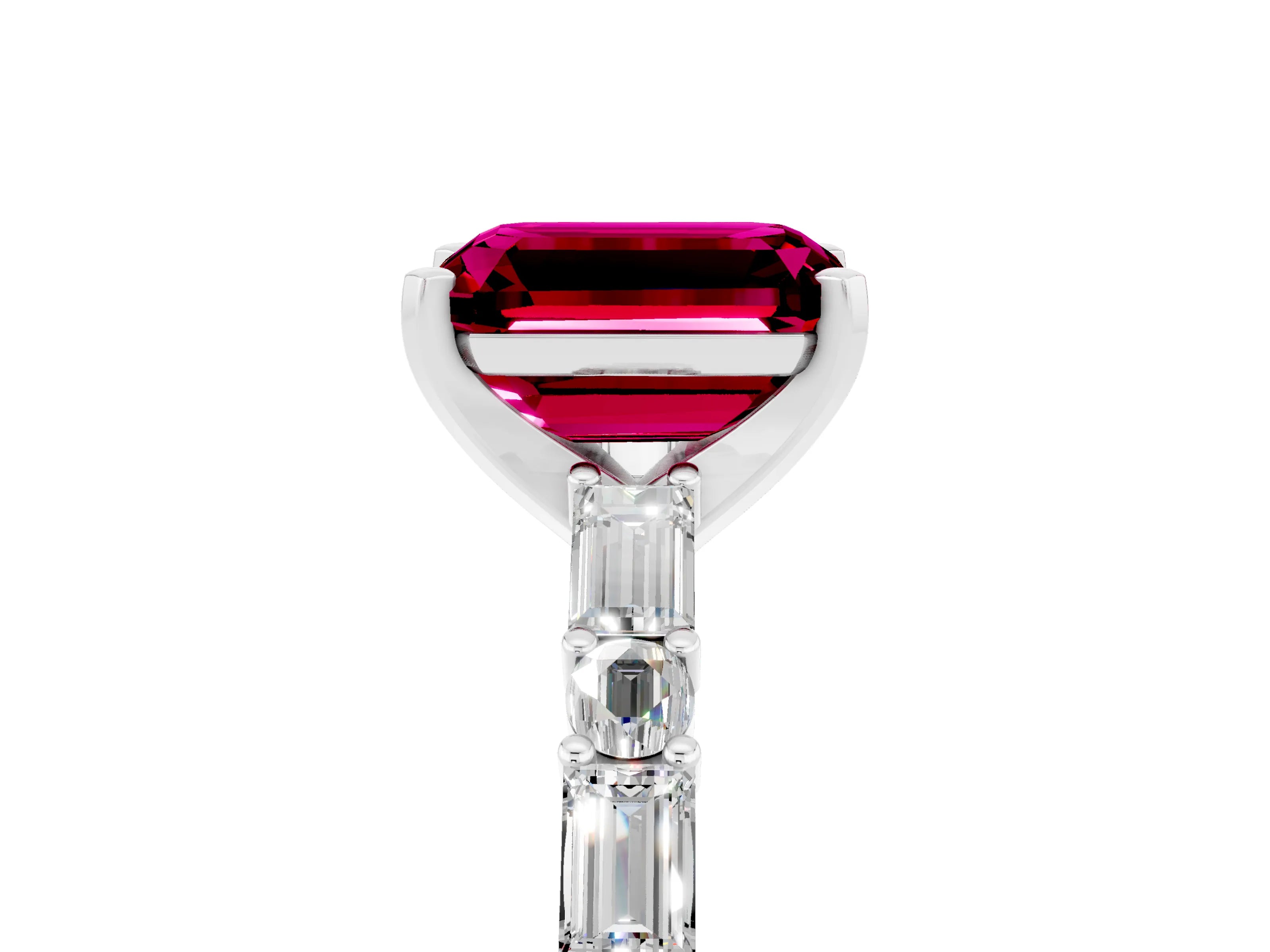 White gold Emerald Cut Garnet Solitaire with Side Baguettes and Channel Set Band_5