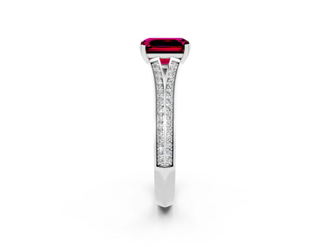 White gold Emerald Cut Garnet Split Shank Engagement Ring with Pavé Band_2
