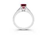 White gold Emerald Cut Garnet Split Shank Engagement Ring with Pavé Band_3