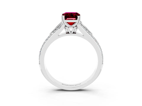 White gold Emerald Cut Garnet Split Shank Engagement Ring with Pavé Band_3
