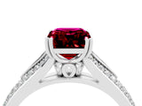 White gold Emerald Cut Garnet Split Shank Engagement Ring with Pavé Band_4