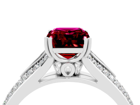 White gold Emerald Cut Garnet Split Shank Engagement Ring with Pavé Band_4