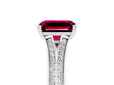 White gold Emerald Cut Garnet Split Shank Engagement Ring with Pavé Band_5