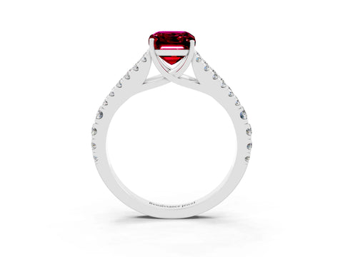 White gold Emerald Cut Garnet Split Shank Pavé Engagement Ring with Four-Prong Setting_15