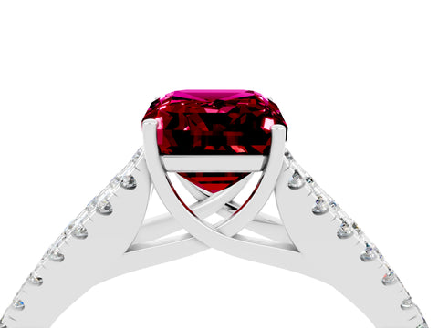 White gold Emerald Cut Garnet Split Shank Pavé Engagement Ring with Four-Prong Setting_16