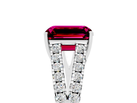White gold Emerald Cut Garnet Split Shank Pavé Engagement Ring with Four-Prong Setting_17