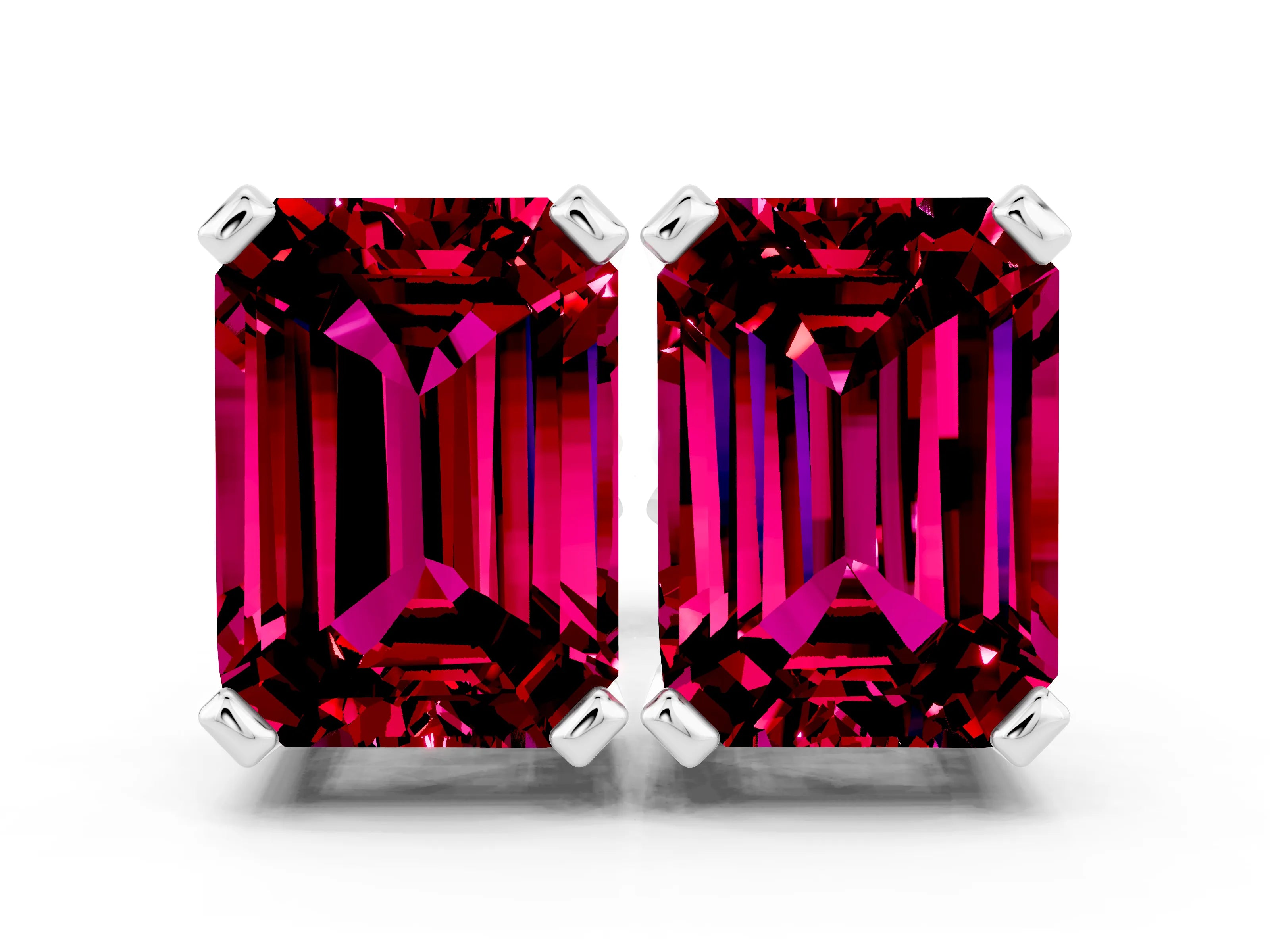 White gold Emerald Cut Garnet Stud Earrings_36