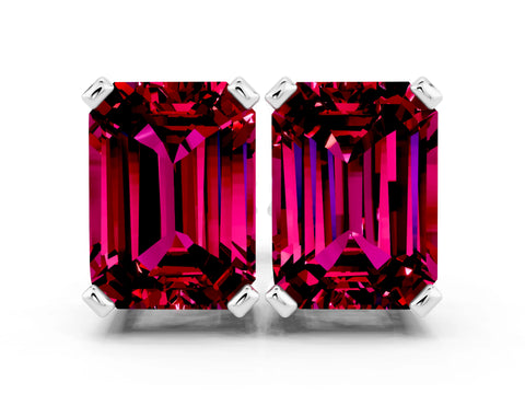 White gold Emerald Cut Garnet Stud Earrings_36