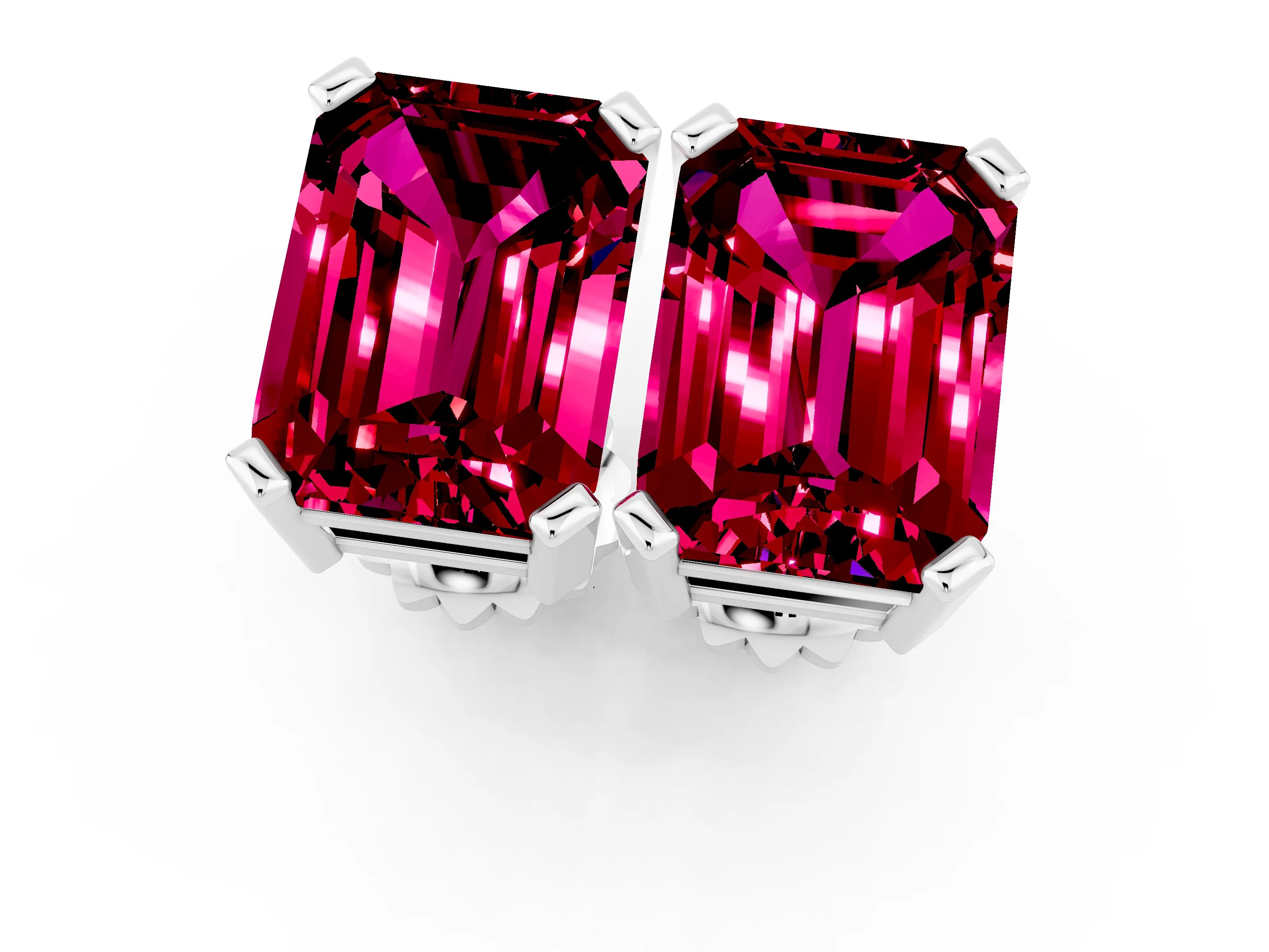 White gold Emerald Cut Garnet Stud Earrings_37