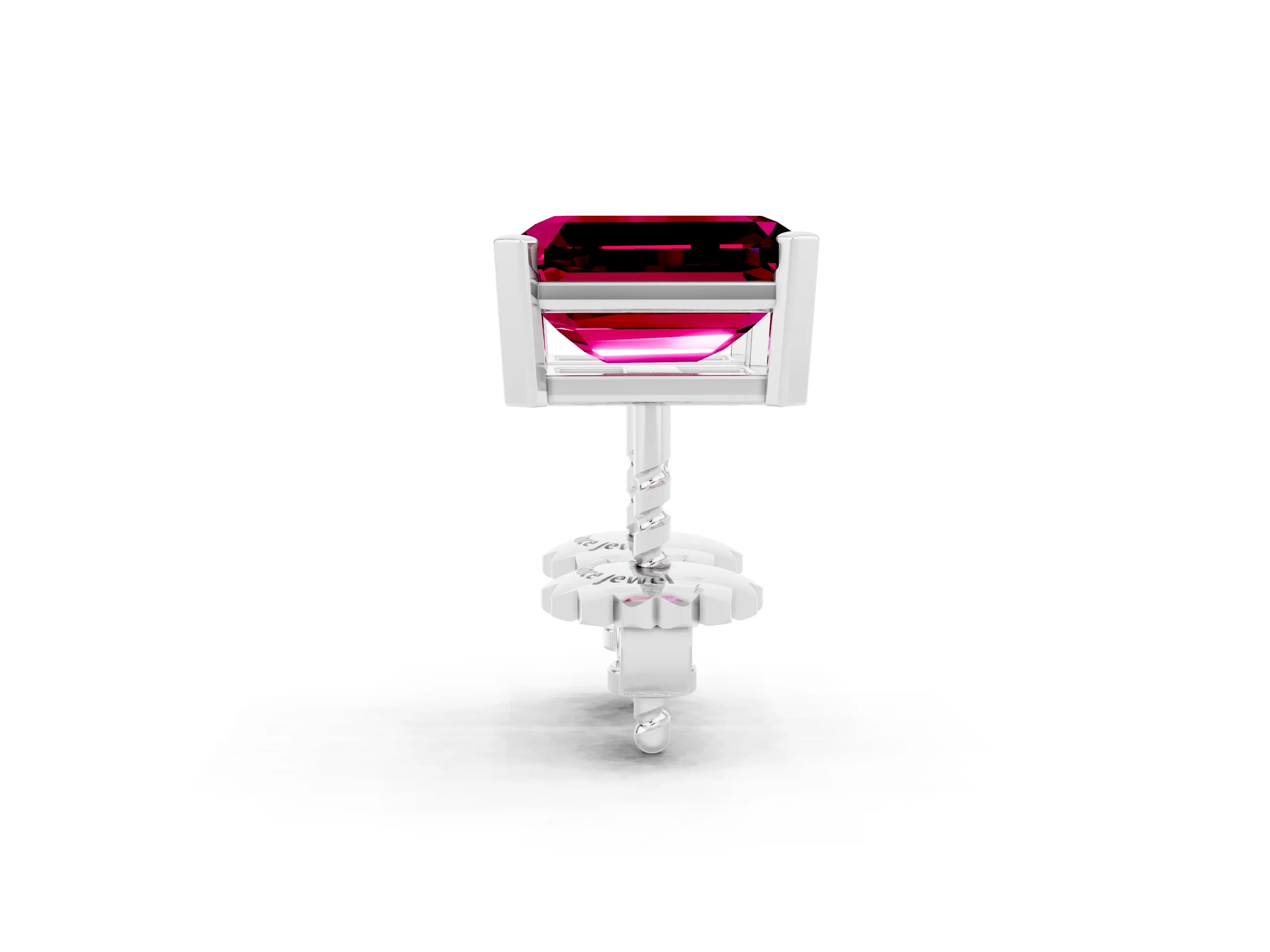 White gold Emerald Cut Garnet Stud Earrings_38