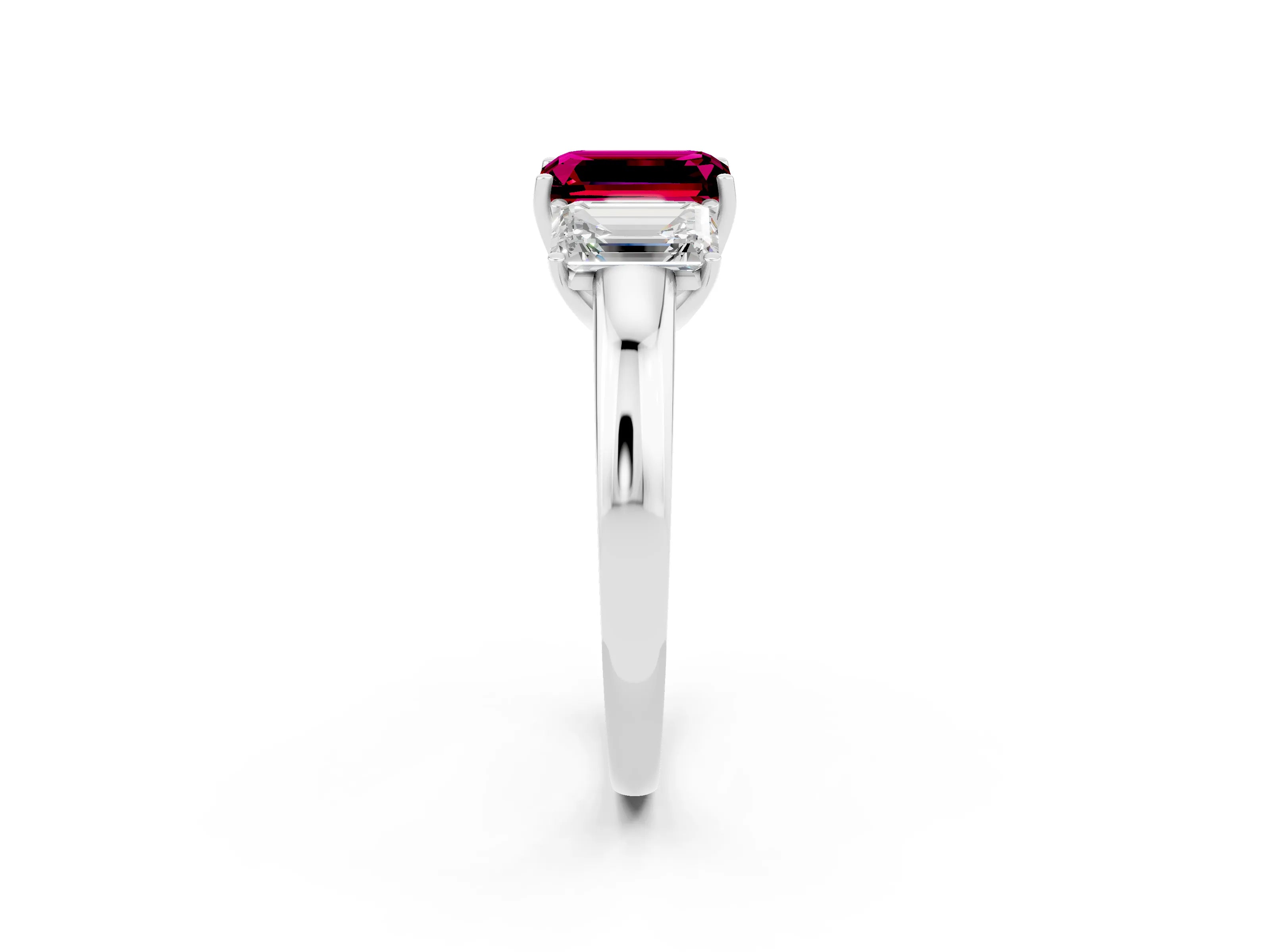 White gold Emerald Cut Garnet Three-Stone Ring with Four-Prong Setting and Classic Band_2