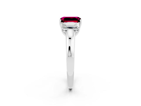 White gold Emerald Cut Garnet Three-Stone Ring with Four-Prong Setting and Classic Band_2