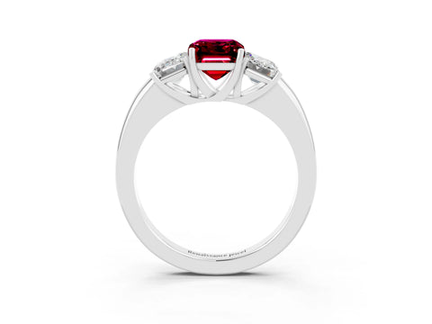 White gold Emerald Cut Garnet Three-Stone Ring with Four-Prong Setting and Classic Band_3