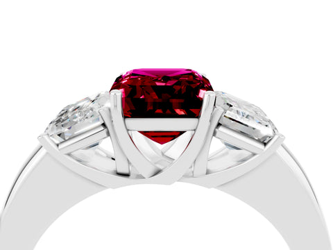 White gold Emerald Cut Garnet Three-Stone Ring with Four-Prong Setting and Classic Band_4