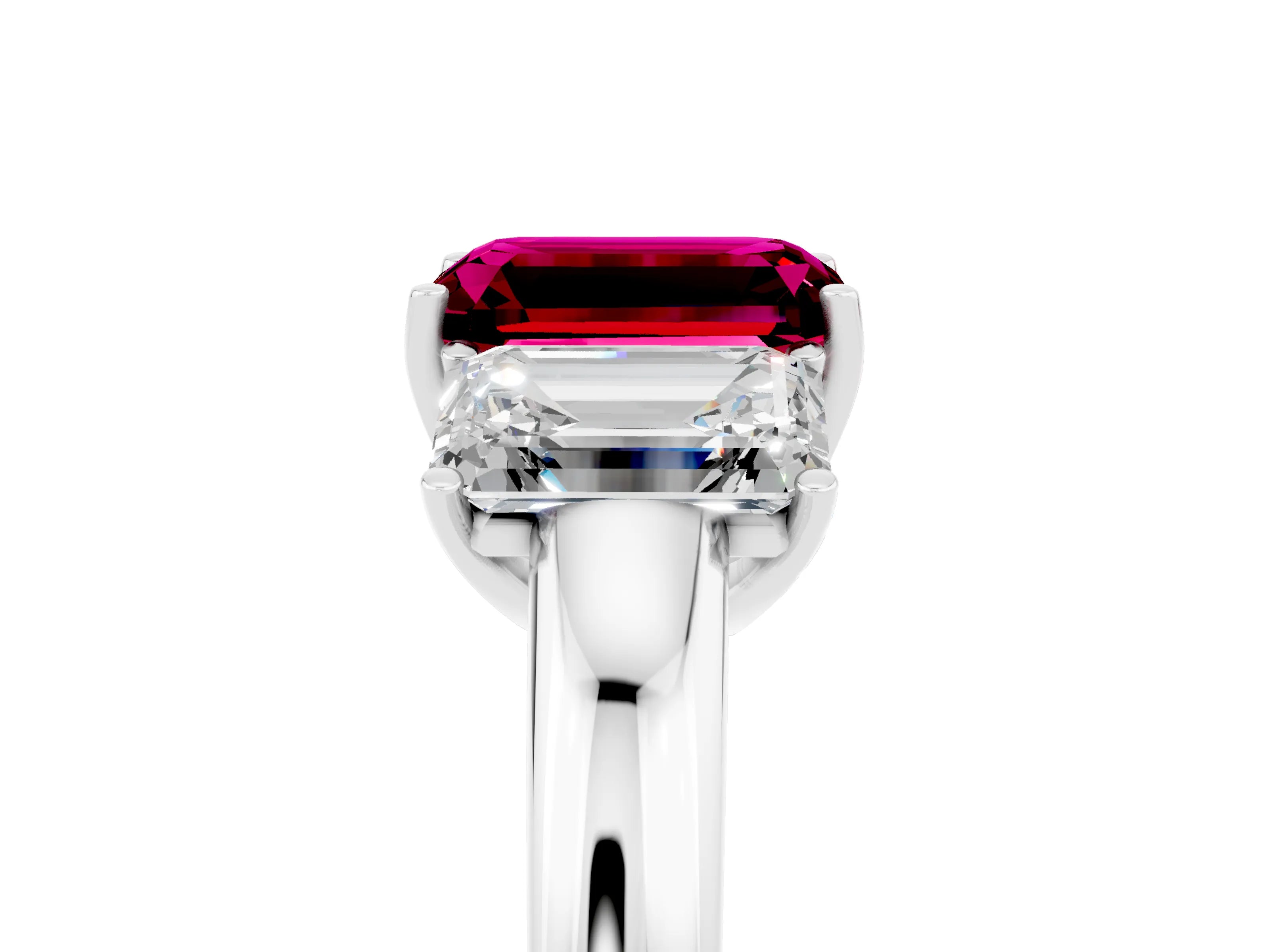 White gold Emerald Cut Garnet Three-Stone Ring with Four-Prong Setting and Classic Band_5