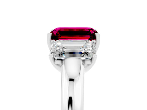 White gold Emerald Cut Garnet Three-Stone Ring with Four-Prong Setting and Classic Band_5