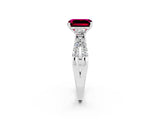 White gold Emerald Cut Garnet Three-Stone Ring with Pavé Split Shank and Four-Prong Setting_2