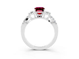 White gold Emerald Cut Garnet Three-Stone Ring with Pavé Split Shank and Four-Prong Setting_3