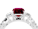 White gold Emerald Cut Garnet Three-Stone Ring with Pavé Split Shank and Four-Prong Setting_4