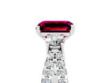 White gold Emerald Cut Garnet Three-Stone Ring with Pavé Split Shank and Four-Prong Setting_5