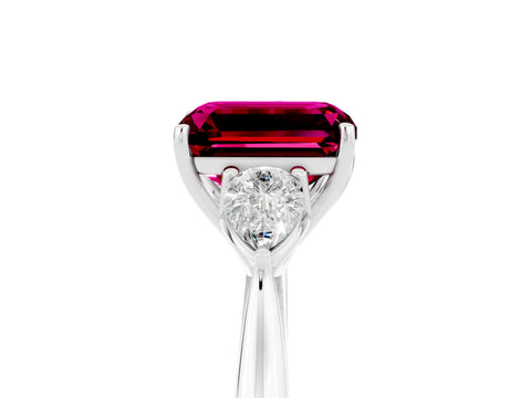 White gold Emerald Cut Garnet Three-Stone Ring with Pear Side Stones and Four-Prong Setting_17