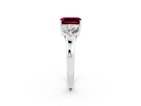 White gold Emerald Cut Garnet Three-Stone Ring with Prong Setting and Classic Band_2