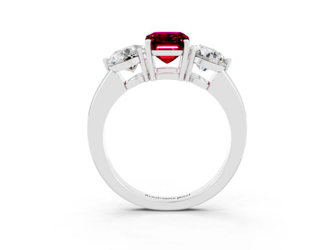 White gold Emerald Cut Garnet Three-Stone Ring with Prong Setting and Classic Band_3