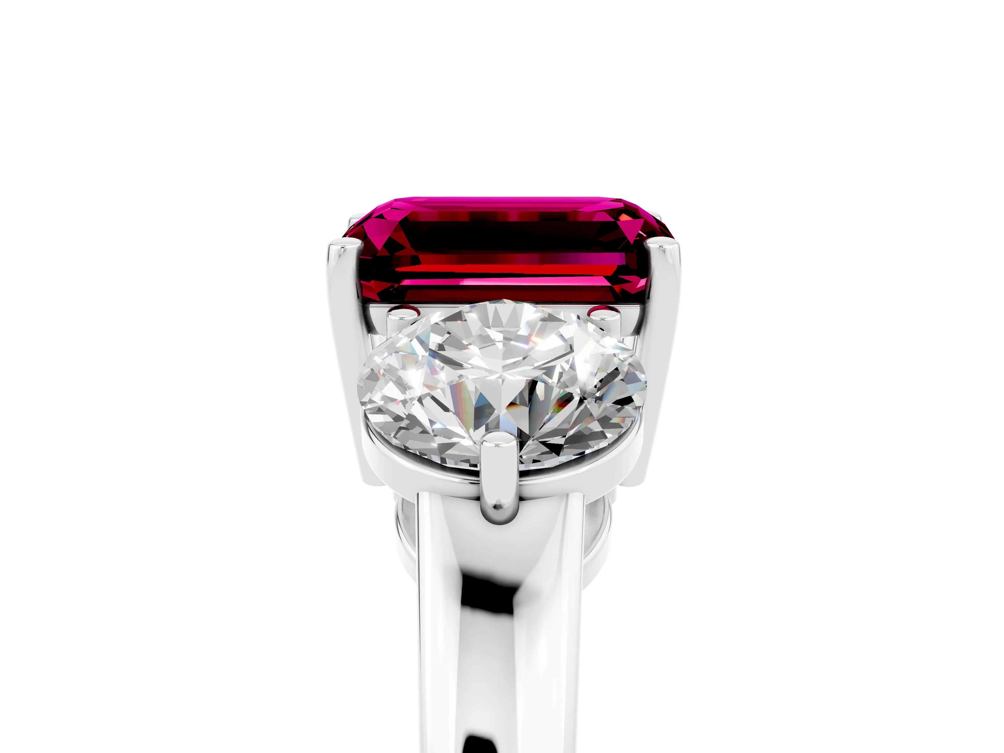 White gold Emerald Cut Garnet Three-Stone Ring with Prong Setting and Classic Band_5