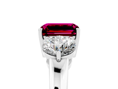 White gold Emerald Cut Garnet Three-Stone Ring with Prong Setting and Classic Band_5