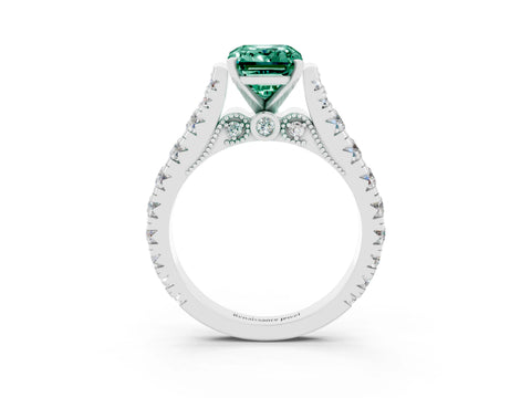 White gold Emerald Cut Green Sapphire Classic Solitaire Ring with Pavé Band and Four-Prong Setting_3