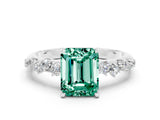White gold Emerald Cut Green Sapphire Cluster Side Stone Solitaire Ring with Prong Setting_24