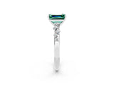White gold Emerald Cut Green Sapphire Cluster Side Stone Solitaire Ring with Prong Setting_26