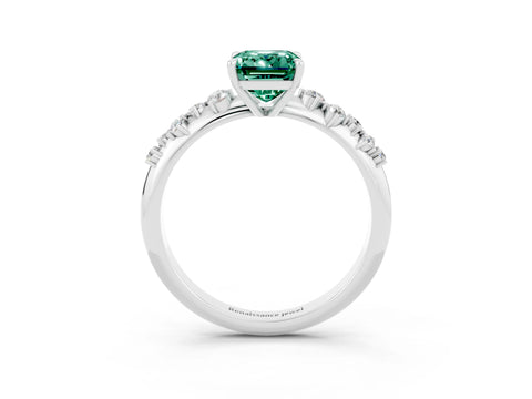 White gold Emerald Cut Green Sapphire Cluster Side Stone Solitaire Ring with Prong Setting_27