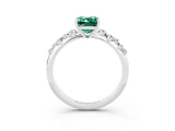 White gold Emerald Cut Green Sapphire Cluster Side Stone Solitaire Ring with Prong Setting_27