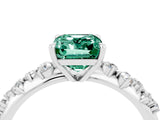 White gold Emerald Cut Green Sapphire Cluster Side Stone Solitaire Ring with Prong Setting_28