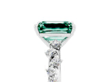 White gold Emerald Cut Green Sapphire Cluster Side Stone Solitaire Ring with Prong Setting_29