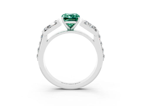 White gold Emerald Cut Green Sapphire Engagement Ring with Baguette Side Stones and Channel Set Band_3