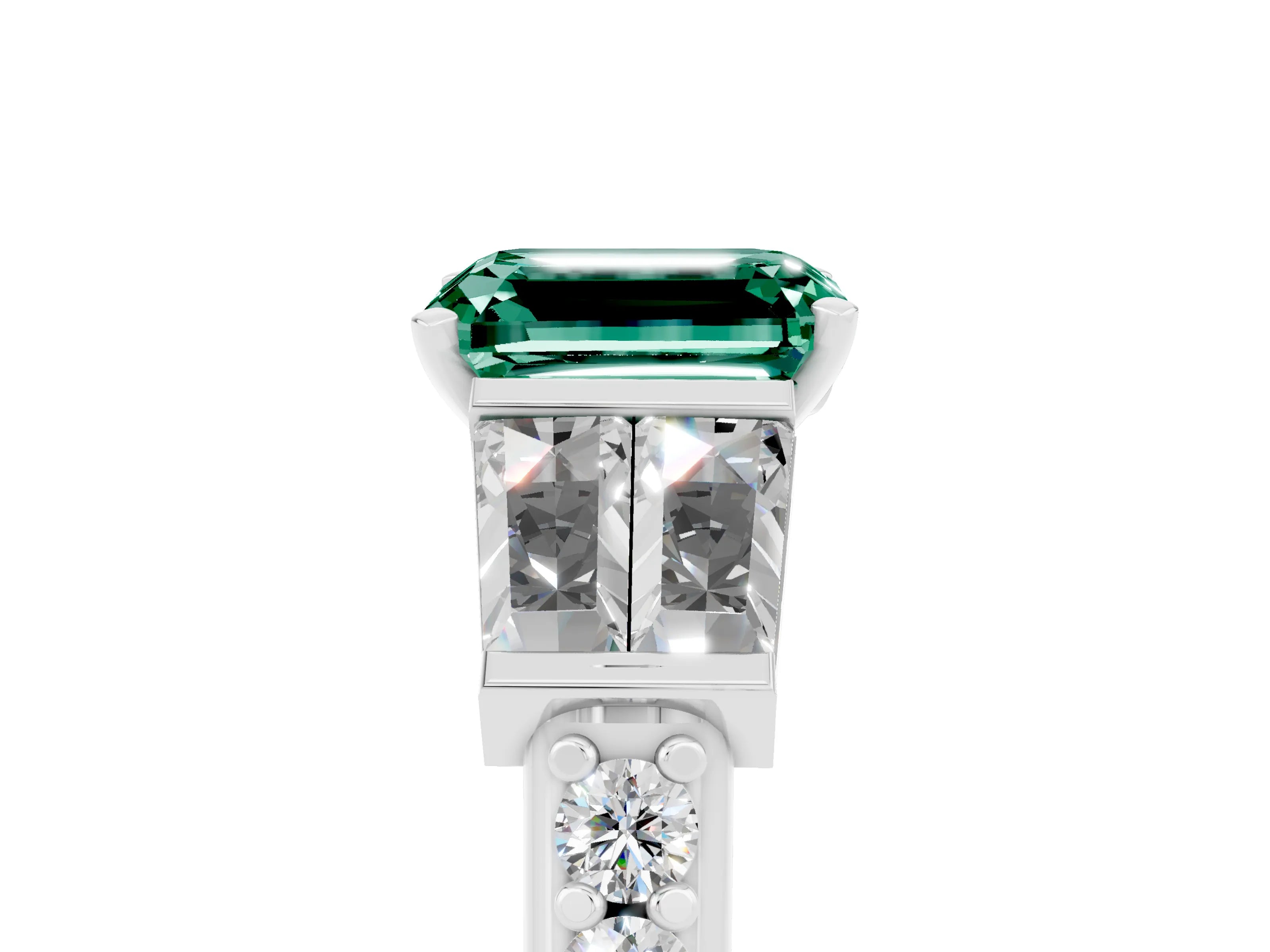White gold Emerald Cut Green Sapphire Engagement Ring with Baguette Side Stones and Channel Set Band_5