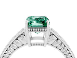 White gold Emerald Cut Green Sapphire Engagement Ring with Milgrain Channel Set Band and Prong Setting_4