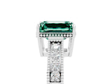 White gold Emerald Cut Green Sapphire Engagement Ring with Milgrain Channel Set Band and Prong Setting_5