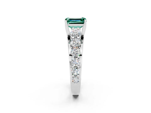 White gold Emerald Cut Green Sapphire Engagement Ring with Pavé Band and Four-Prong Setting_2