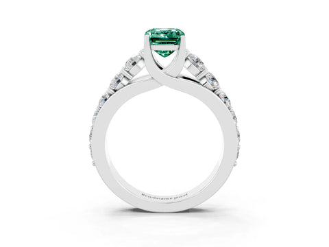White gold Emerald Cut Green Sapphire Engagement Ring with Pavé Band and Four-Prong Setting_3