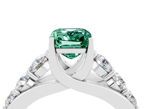 White gold Emerald Cut Green Sapphire Engagement Ring with Pavé Band and Four-Prong Setting_4