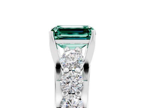 White gold Emerald Cut Green Sapphire Engagement Ring with Pavé Band and Four-Prong Setting_5